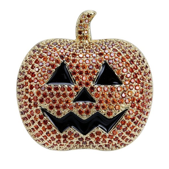 Pumpkin Jack O'Lantern Halloween Necklace, Pendant Sparkle, Autumn Fall Jewelry - Picture 7 of 7
